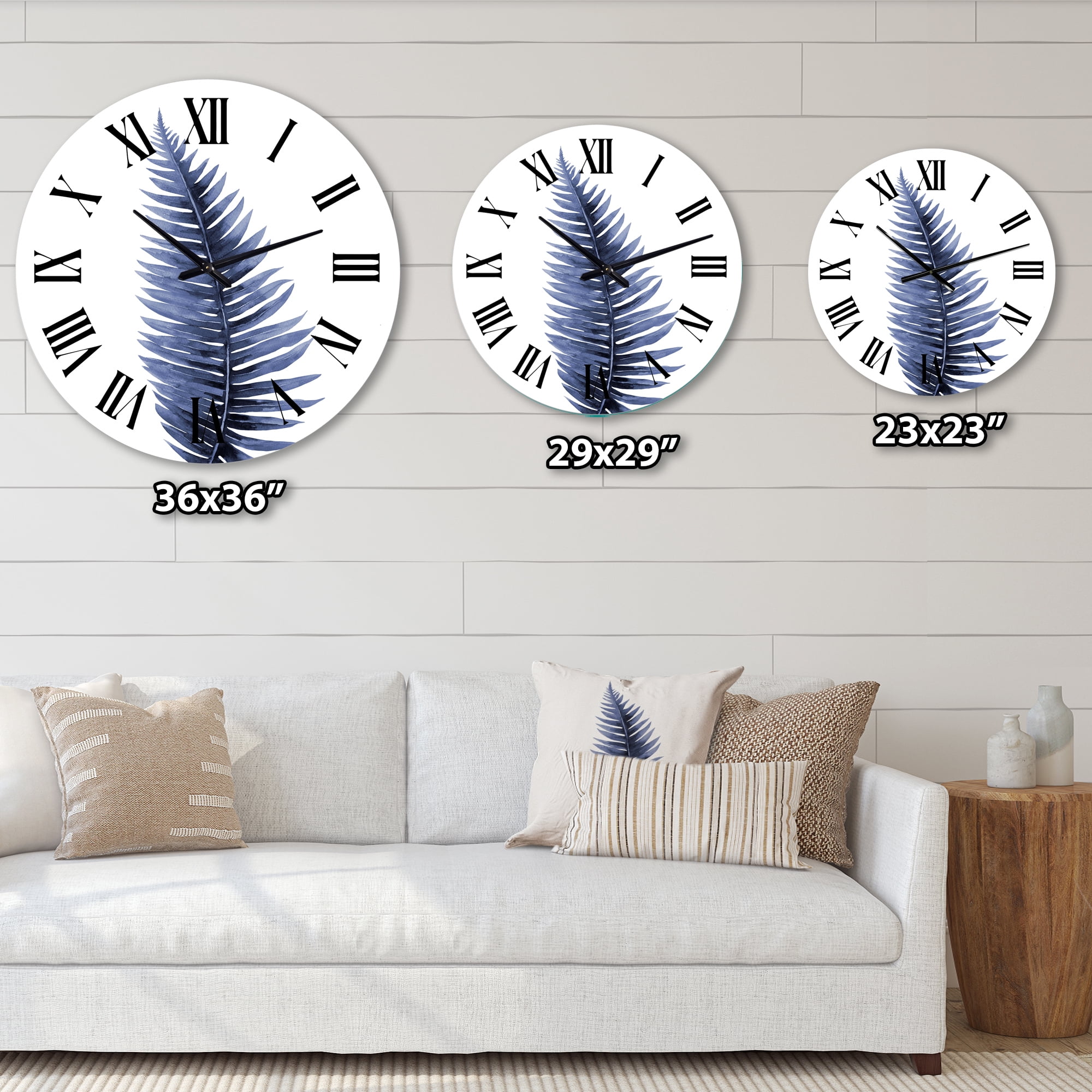 Designart 'Tropical Blue Watercolour Leaves Ii' Bohemian & Eclectic Wall Clock