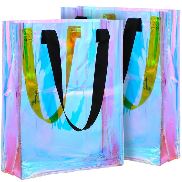 2 bolsas de mano transparentes de PVC holográficas, coloridas y transparentes, perfectas para el trabajo, la playa, los deportes, los juegos y ocasiones informales.