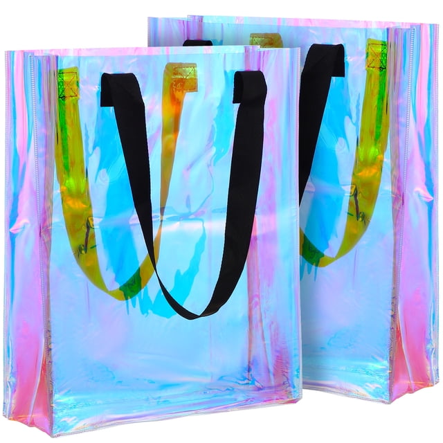 2 bolsas de mano transparentes de PVC holográficas, coloridas y transparentes, perfectas para el trabajo, la playa, los deportes, los juegos y ocasiones informales.