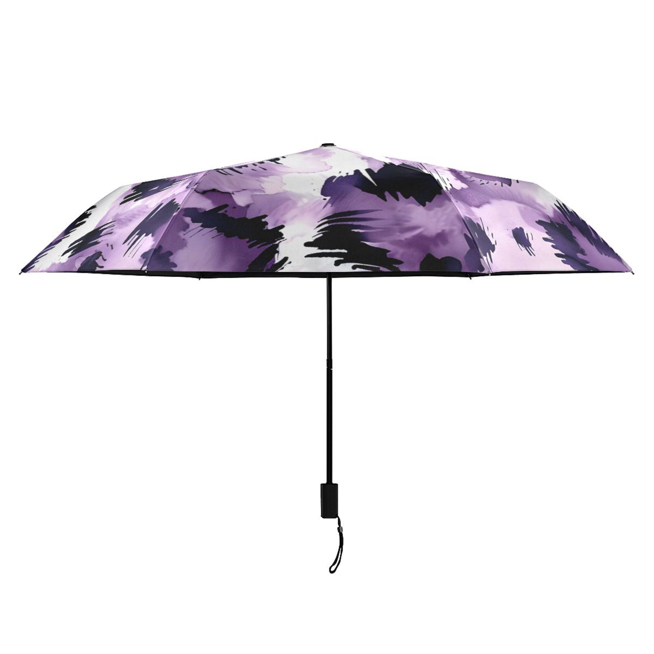 ALAZA Purple Leopard UPF 50+ Compact Folding Umbrella for Rain Travel Umbrella Packable