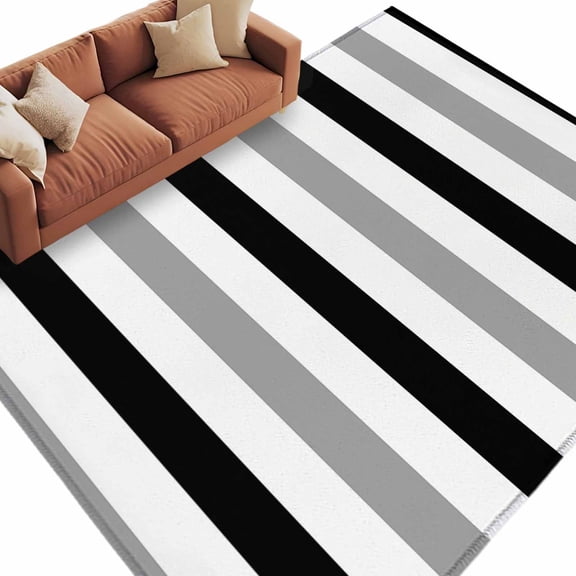 Black Gray Striped Large Area Rugs for Bedroom Living Room, Soft Non Slip Carpet Bedside Rug, Farmhouse Stripe Art Rectangular Floor Cover Kitchen Accent Rug 5'x8' for Dining Room/Office