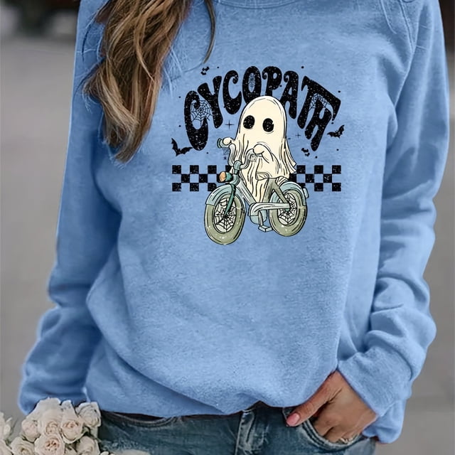 Sudadera Con Estampado De Fantasmas De Halloween, Sudadera Informal De Manga Larga Con Cuello Redondo, Ropa De Mujer