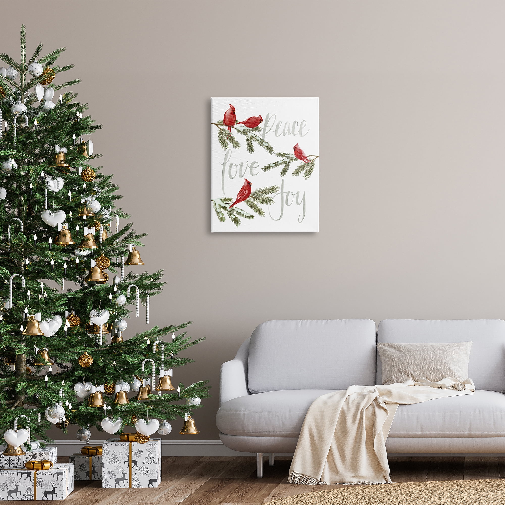 Stupell Industries Peace Love Joy Cardinals Holiday Painting Gallery Wrapped Canvas Print Wall Art, 24 x 30