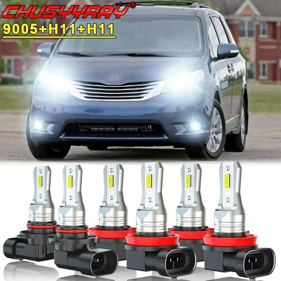 For 2011 2012 2013 2014 Toyota Sienna LED Headlight High Low Beam Fog Light Bulbs Kit 6000K White 6x