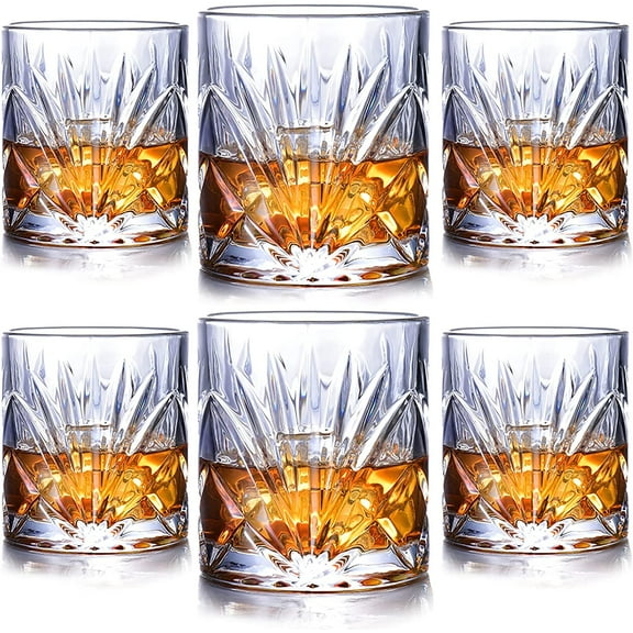 Whiskey Glasses Set of 6, 10oz Old Fashioned Crystal Bourbon Glass Rocks Glass Cocktail Tumbler Glasses Set