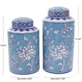 thumbnail image 3 of DecMode 12", 14"H Blue Ceramic Decorative Jars with White Floral Patterns, 2-Pieces, 3 of 10