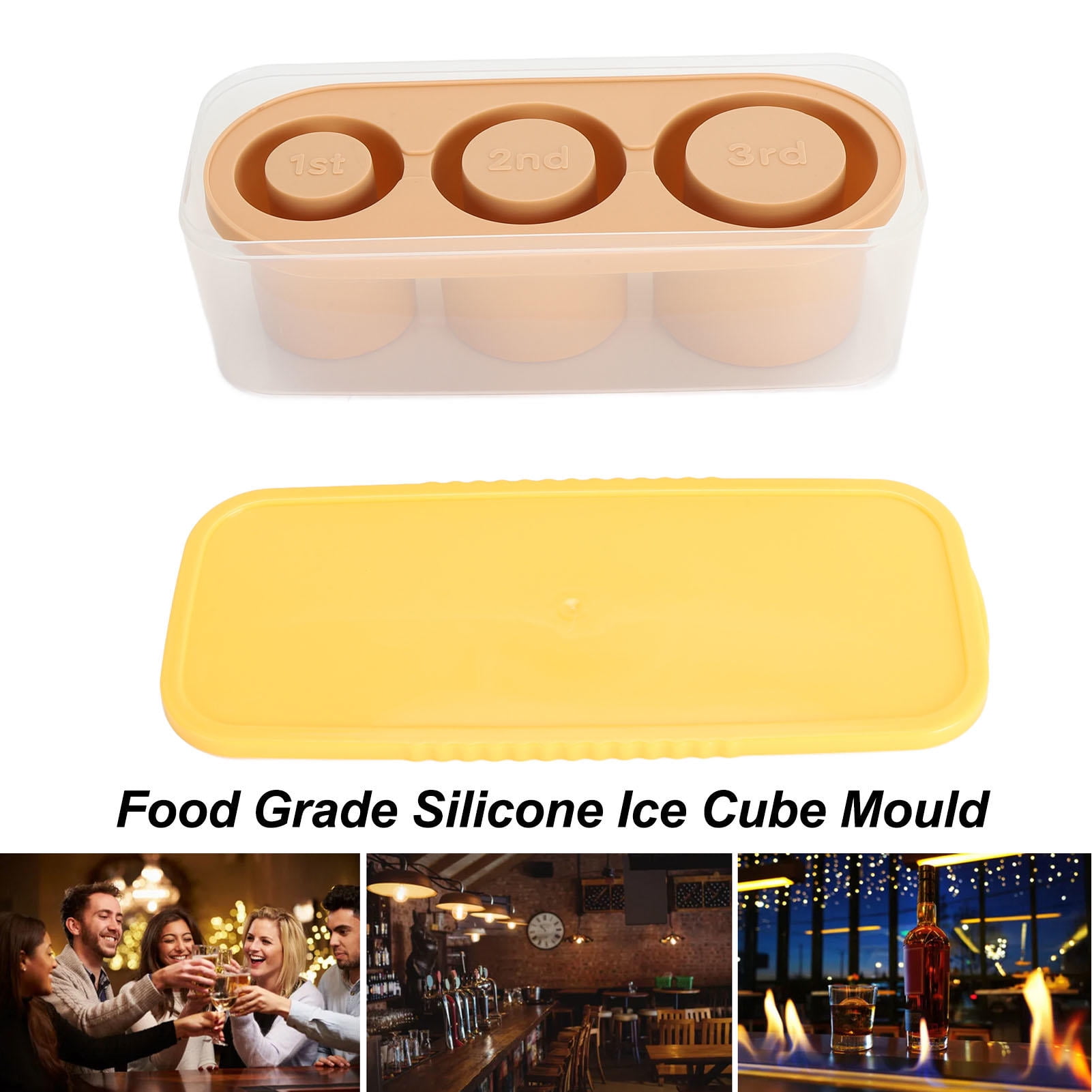 BOKYAN Large Capacity Silicone Ice Cube Tray – 3‑Size Hollow Cylinder Ice Cubes with Spill‑Resistant Lid, Easy Release, Food‑Grade, BPA‑Free