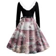 thumbnail image 4 of Women's Fashion Round Neck Casual Slim Christmas Printed Long Sleeve Dresses, V-Neck, Plush Christmas Tree Print, Audrey Dress, Retro Style, Party Wear,Light pink,3XL, 4 of 5