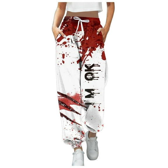 Women Pants Comfortable Soft Breathable Leggings Fashion Halloween Bloodstain Printed Casual Pants