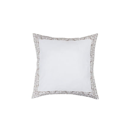 Gold Sham Home Maison Single (1) 100% Cotton Pure White Euro/Square Size Pillow Sham: Taupe/Gold Decorative Floral Scroll Stitch 26in x 26in (Gold) ()