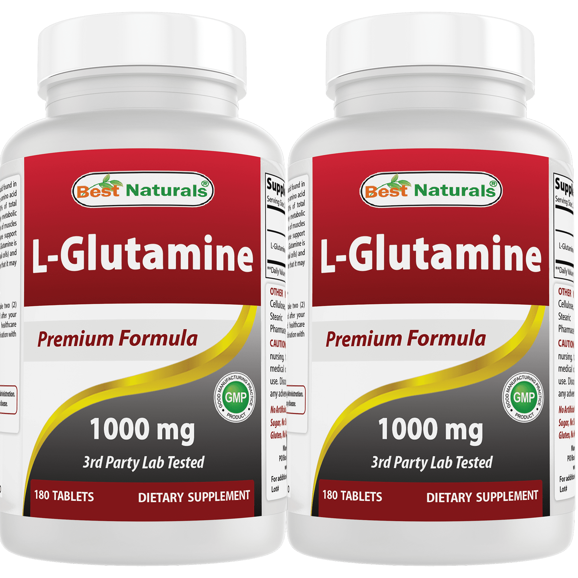 2 Pack Best Naturals L-Glutamine 1000 mg 180 Tablets