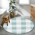 thumbnail image 4 of Aqua White Buffalo Check 3.3ft Round Rug, Farmhouse Plaid Modern Geometric Non-Skid Rubber Backing Large Area Rugs - Living Room Bedroom Home Office, Indoor Floor Mat Carpets Washable Rug, 4 of 9