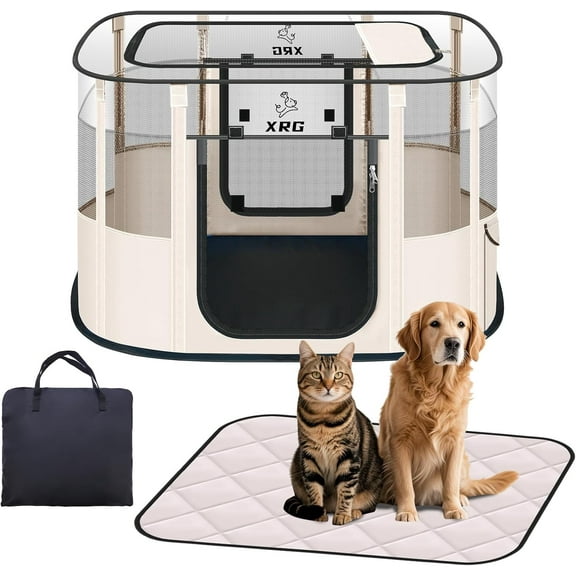 TJOUL Dog and CAT pop Play Pen,Pets Houses for Dogs and Cats,Indoor&Outdoor Exercise Pen Dog Tent Puppy Playground Large (L, Pink)