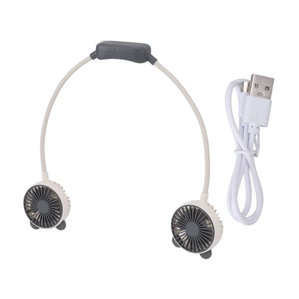 Ventilador de cuello portátil de doble cabeza plegable USB recargable manos libres mini ventilador colgante para viajes de oficina blanco YUNYI BRAND Deportes