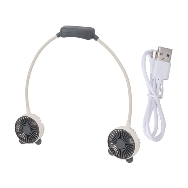 Ventilador de cuello portátil de doble cabeza plegable USB recargable manos libres mini ventilador colgante para viajes de oficina blanco YUNYI BRAND Deportes