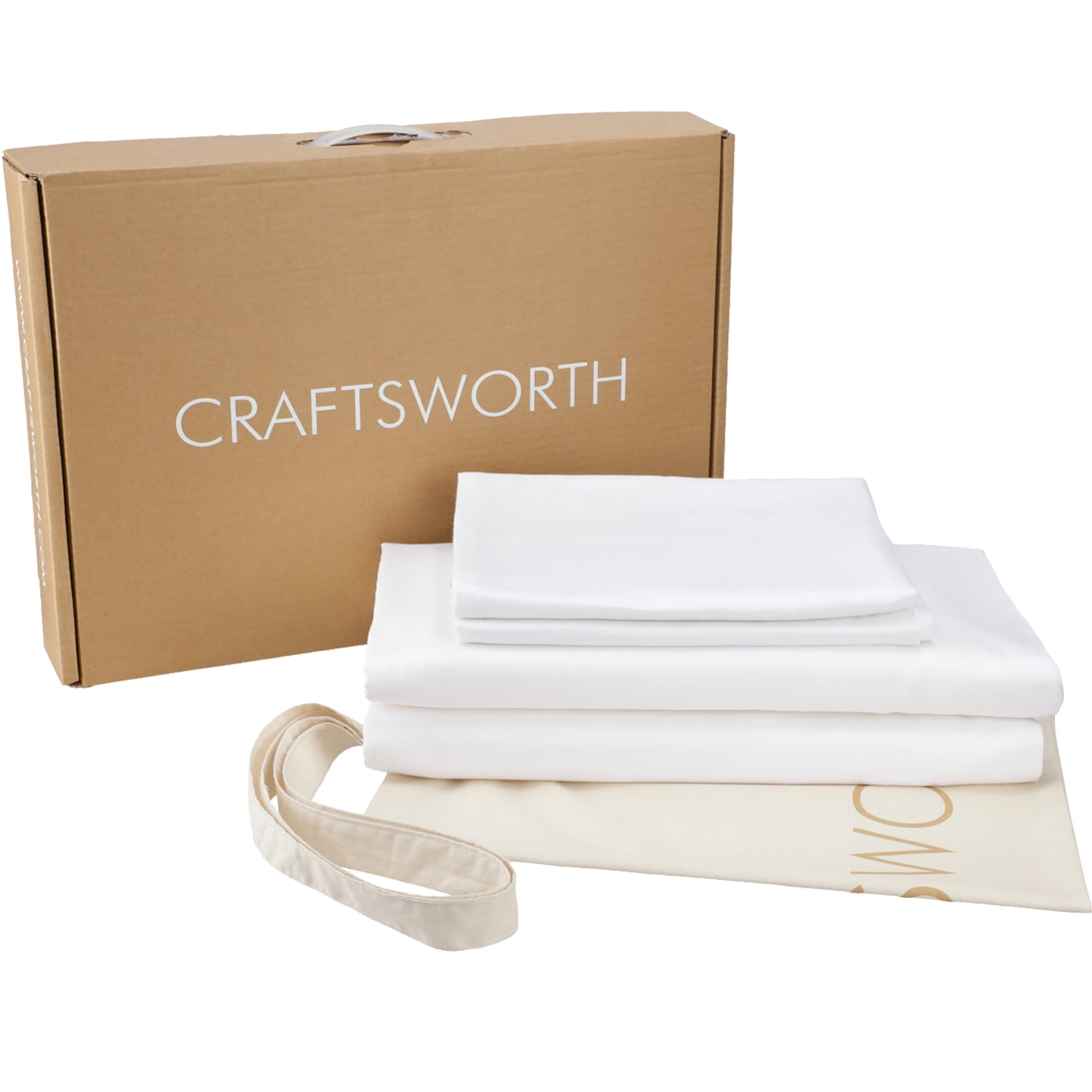 Craftsworth 100 Egyptian Cotton Sheets, 4 Piece Set, Queen White