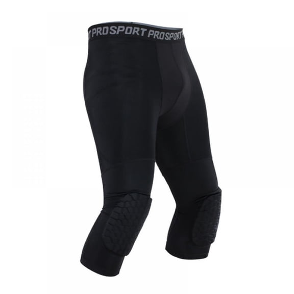 Men's Basketball Pants with Knee Pads 3/4 Capri Padded Compression Tights Leggings Sports Athletic Baselayer