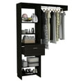 thumbnail image 6 of JERFIT Modern 5-Shelf Freestanding Closet Organizer with Drawer & Hanging Rod, Particle Board Storage Cabinet for Bedroom, Black, 6 of 7