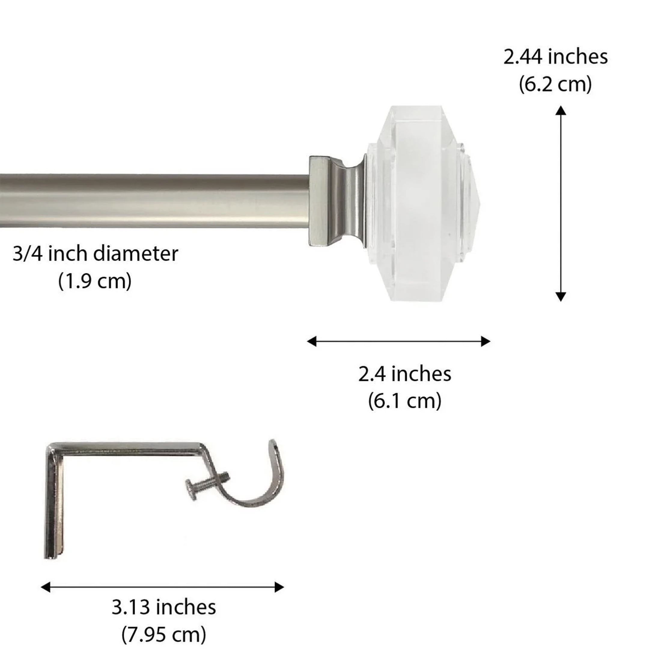 Mainstays 3/4" Acrylic Square Adjustable Single Curtain Rod, 30-84", Nickel