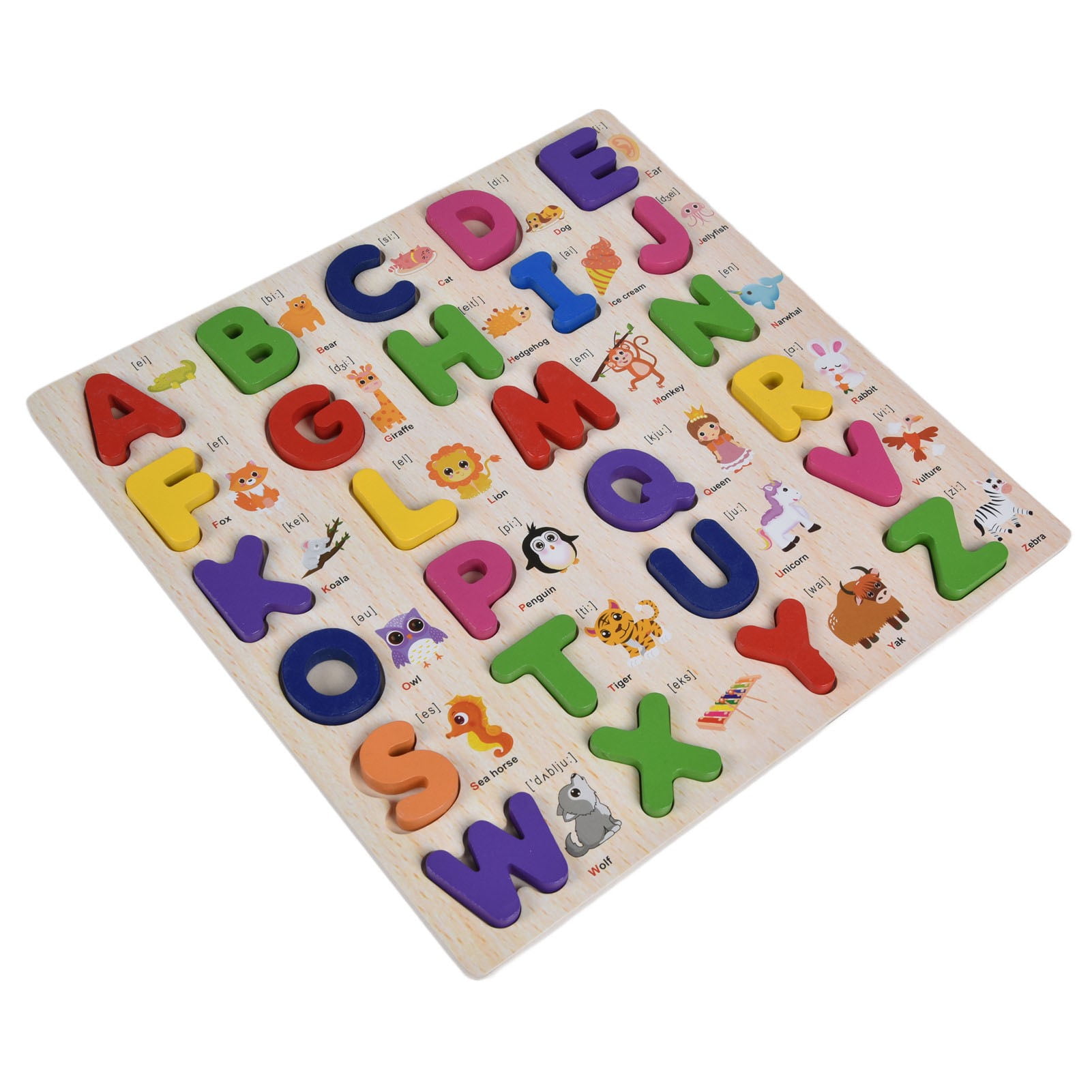 Alphabet Puzzle Wood Colorful Cartoon Pattern Preschool
