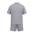 thumbnail image 5 of hotojiny Men's Summer Beach Outfits 2 Piece Sweatsuits Big and Tall Golf Shirts 1/4 Zip Top and Shorts Vacation Texture Sets(Gray,X-Large), 5 of 5