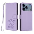 thumbnail image 2 of Embossed Love Cat Wallet Leather Case for Apple iPhone 18 Pro Max 6.9", Card Holder, Wristband, Kickstand Shockproof Phone Cover,Light Purple,For iPhone 18 Pro Max, 2 of 7
