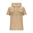 thumbnail image 4 of TAGOLD Mens Summer Short Sleeve Hooded Blouse Solid Color Linen Button Pocket Top, 4 of 4