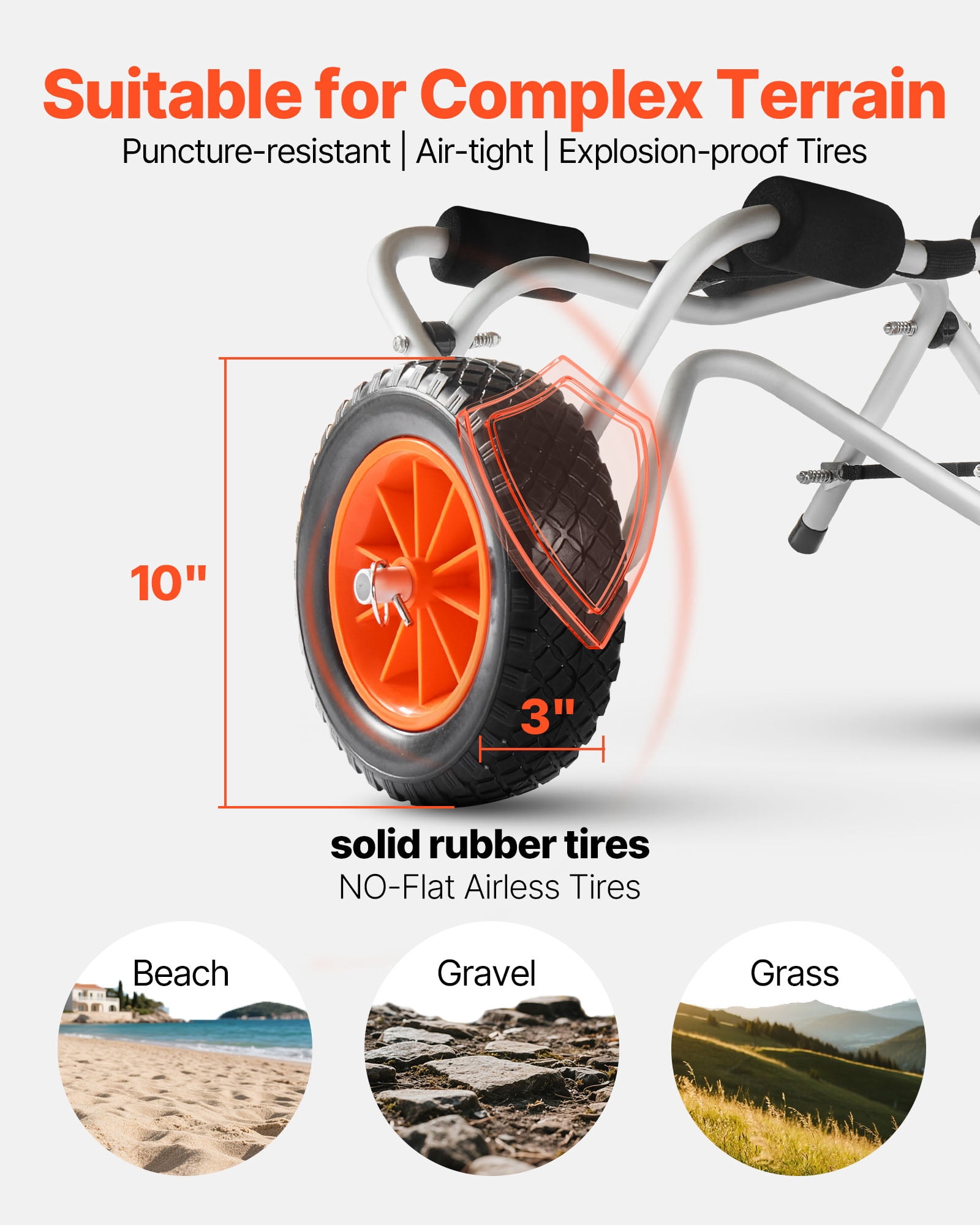 VEVOR Kayak Cart, 250 lbs Load Capacity, Foldable Kayak Trolley with 10-inch Solid Rubber Tires & 1 Ratchet Strap, Paddle Board Trolley for Carrying Kayaks, Canoes, Paddleboards, Float Mats,Jon Boats