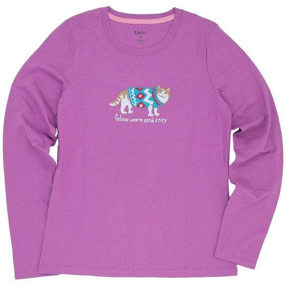 Feline Warm and Cozy Women's Long Sleeve Pajama T-Shirt - Medium