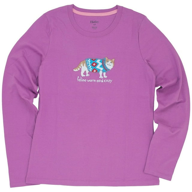 Feline T-Shirt de Pyjama à Manches Longues pour Femmes, Chaud et Douillet
