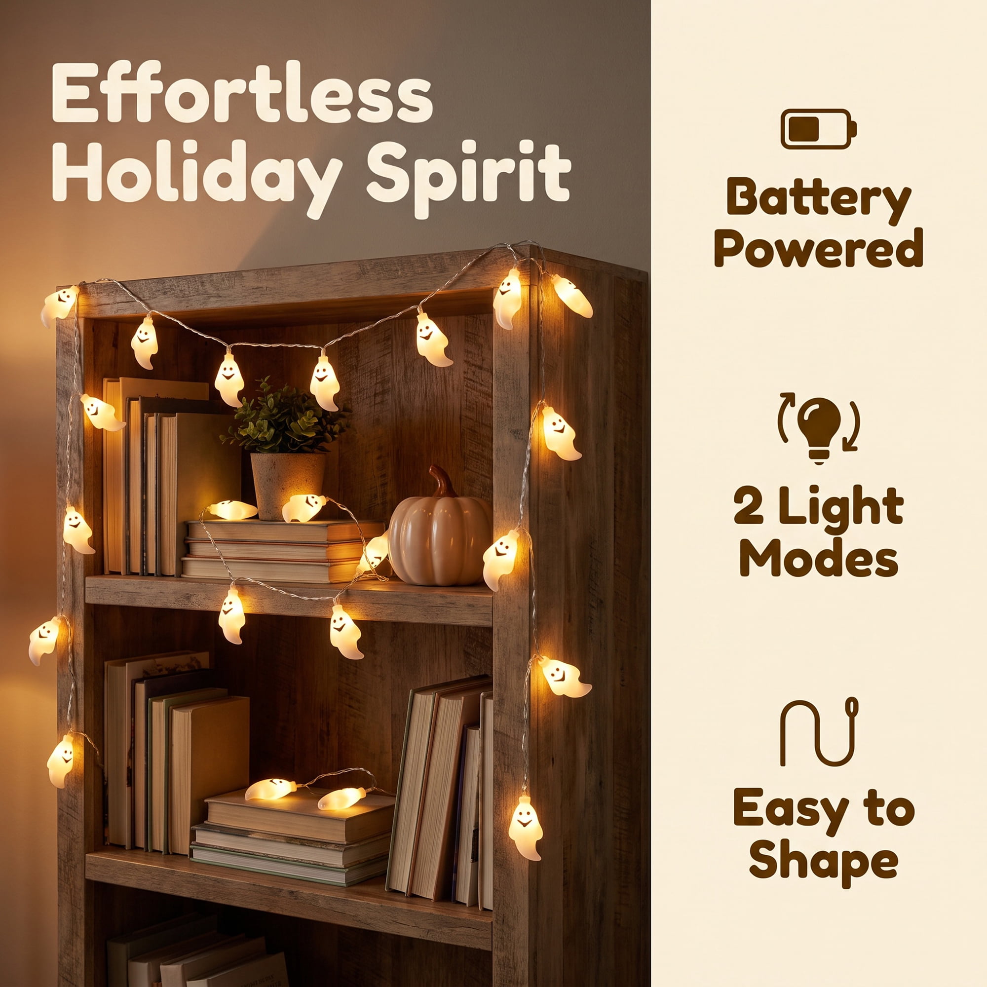 Unique Bargains Jack-O'-Lantern Fairy Lights 9.8 ft Ghost Battery Operated Twinkle Lights