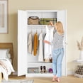 thumbnail image 4 of Metal Wardrobe Cabinet with Hanging Rod & Lock,White Armoire Wardrobe Closet,Metal Clothing Storage Cabinet with Adjustable Shelves and Doors,72" Armoire Storage Cabinets for Home,Living/Laundry Room, 4 of 14