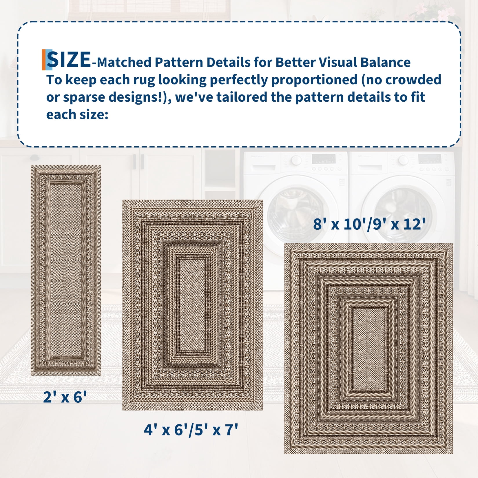 HIWEAVER Brown Foldable Area Rug for Living Room 4' x 6' Washable Bordered Digital Printed Geometric Indoor Carpet Decor
