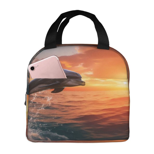 Balery Sunset Dancing Dolphin B Bolsa de Almuerzo Aislada – Caja de Almuerzo con Papel de Aluminio Grueso, Mantiene la Comida Fresca por 4 Horas