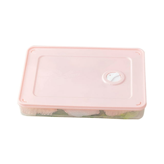 Organizador de congelador para dumplings, color rosa, con tapa individual y base transparente, ideal para almacenar y conservar alimentos en el refrigerador.