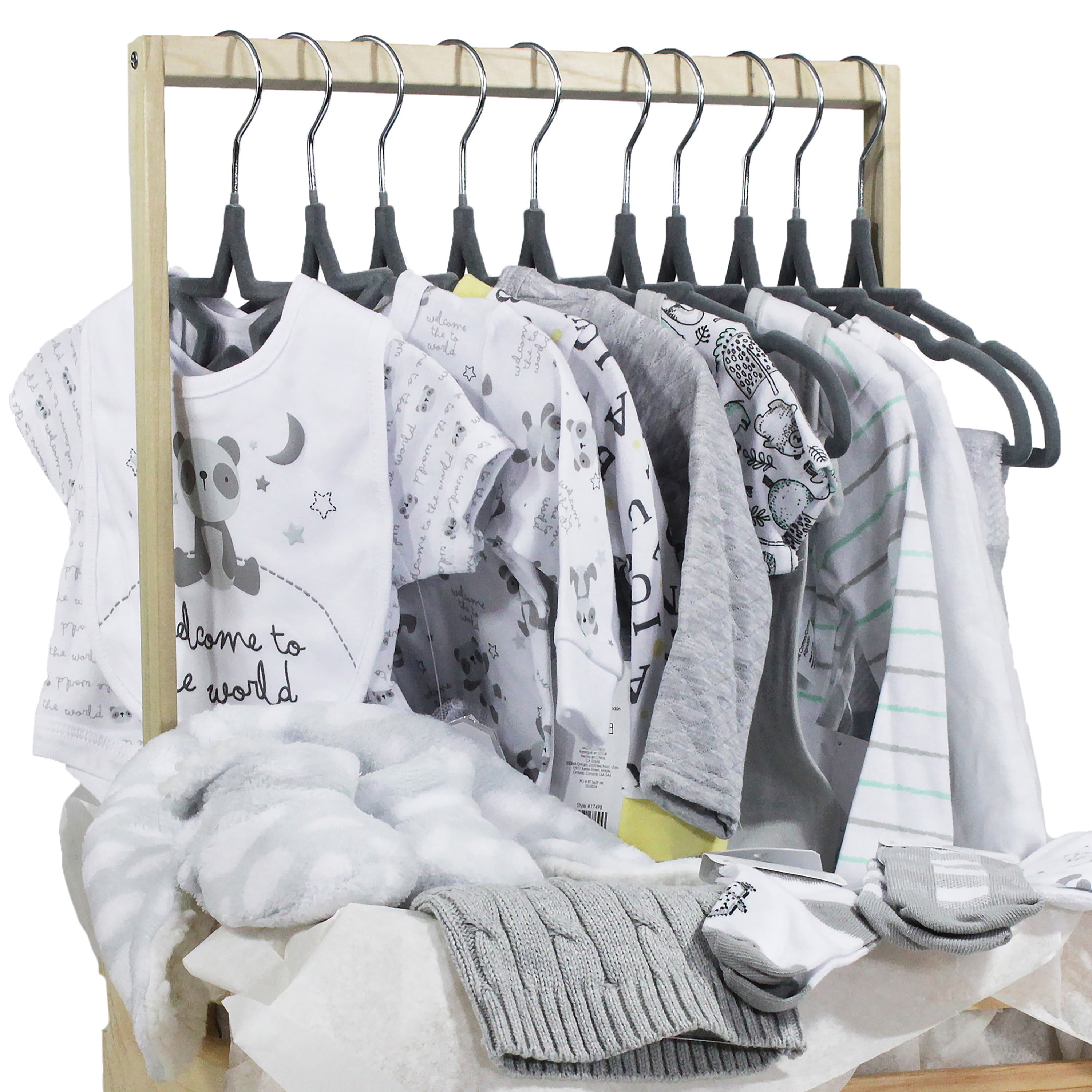 Baby Shower Wardrobe Crate & 10 Clothes Hangers Kit, Baby Shower Gift Crate, Gray
