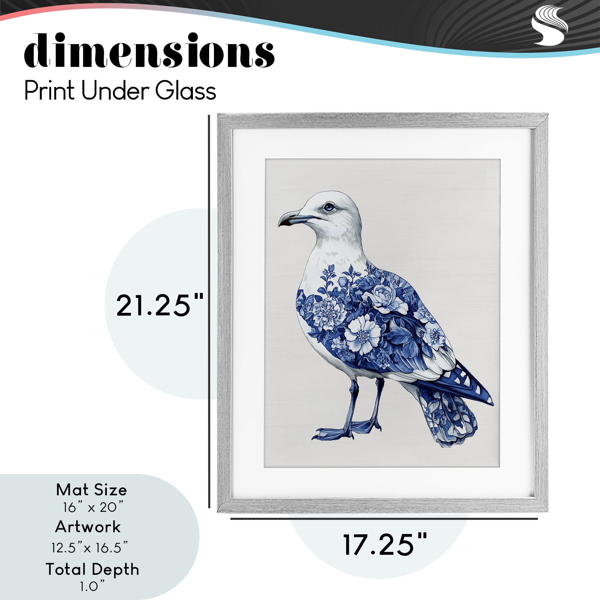 Funky Toile Seagull Gray Framed Print Under Glass, design by Lettered and Lined
