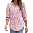 thumbnail image 3 of Women's Dressy Casual Blouse with Smocked Cuffs, 3/4 Length Sleeve Tops for Work Office Pink Dots XXL, 3 of 9