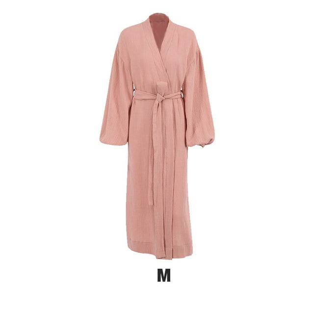 Vêtements de Nuit Décontractés pour Femmes Style Printemps Ouvert devant Filles Simple Hôtel Dames Robe de Nuit à Manches Longues Vêtements de Nuit à la Maison Pyjama Marron m