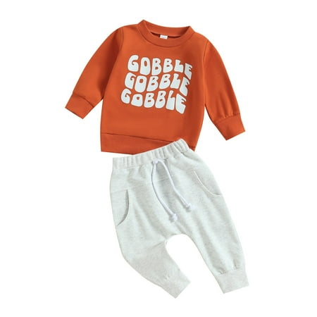 

Binhe Kids Everyday Comfort Set Baby Boys Hallwoeen Autumn Letter Print Long Sleeve Round Neck Pullover Suit Solid Color With Pocket Pants