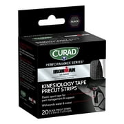 Curad Ironman Performance Series Kinesiology Tape, Black, 2" x 10", 20 Precut Self-Adhesive Strips