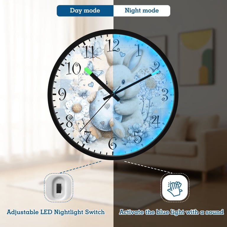 Voice Activated Clock with Glow Light 12 Inch Large Silent Wall