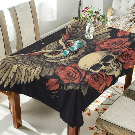 WOBOGO Owl Holding Skull Pattern Square Tablecloth 54×54in Polyester Fabric Tablecloth Washable Dust Resistant Wrinkle Resistant