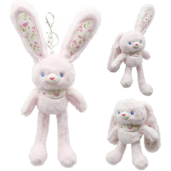 Cute Bunny Plush Keychain for Handbag Backpack Dual-Form 12 Inch Rabbit Keychain Purse Charm Pendant Gift for Women Bag Charm
