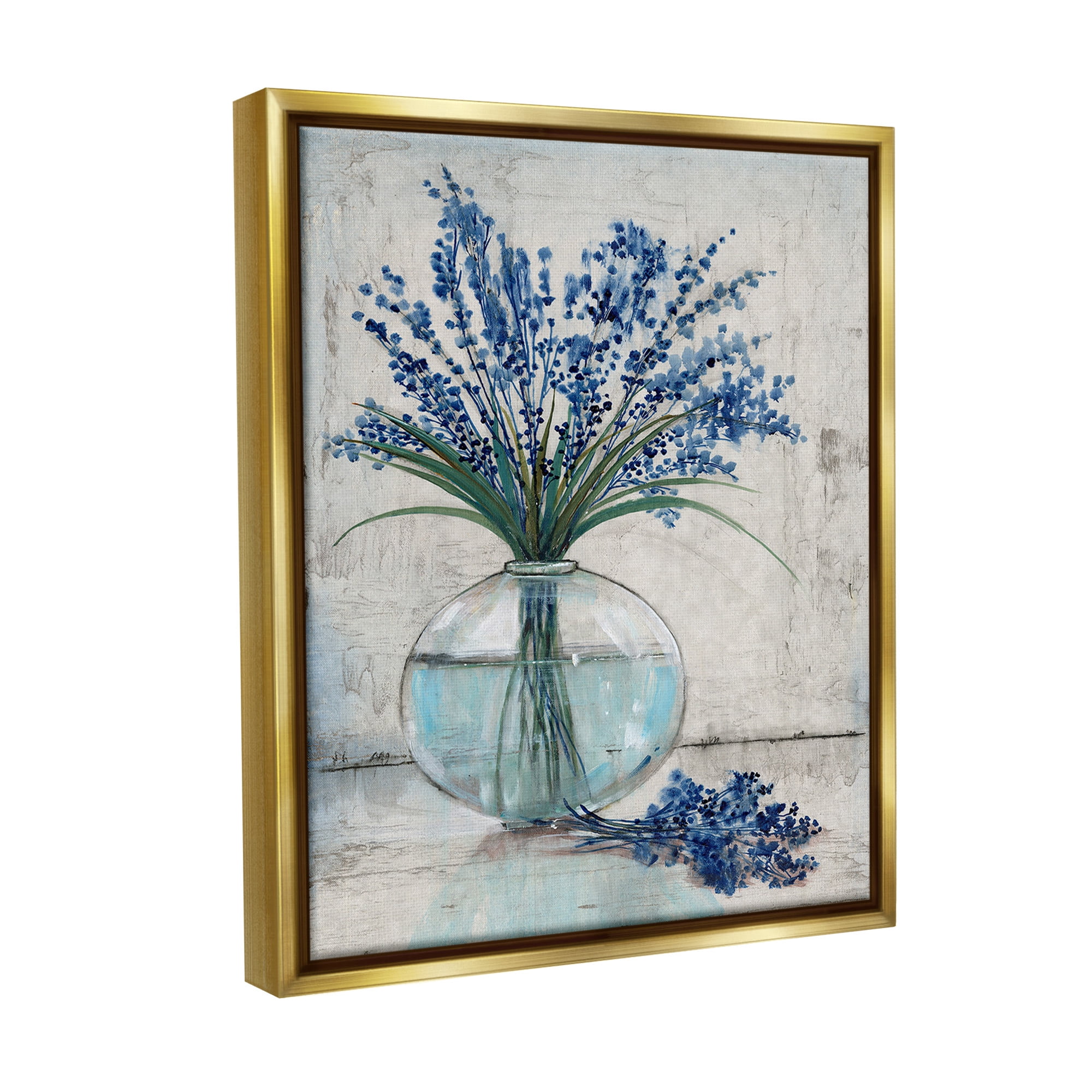 Stupell Industries Lavender Sprigs in Vase Botanical & Floral Painting Gold Floater Framed Canvas Art Print Wall Art, 17 x 21