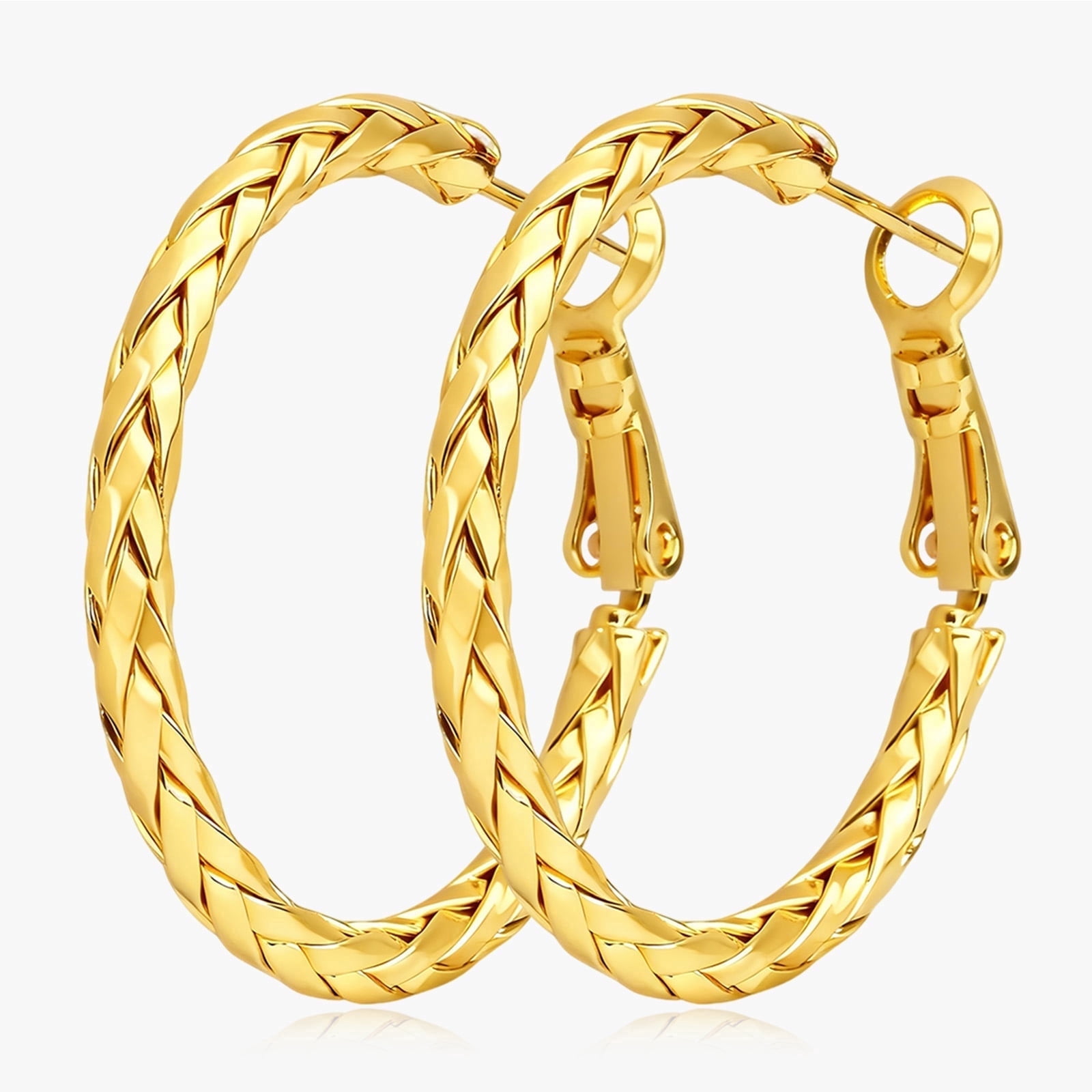 Women's 14K Gold Plated 30MM Twisted Weave Hoop Earrings, Hypoallergenic Lightweight Holiday Jewelry Gift