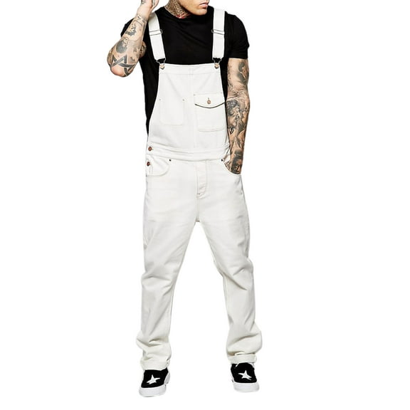 Men's Denim Bib Overalls Fashion Jumpsuit Workwear Slim Fit Dungaree Pants Jumpsuit with Pocke