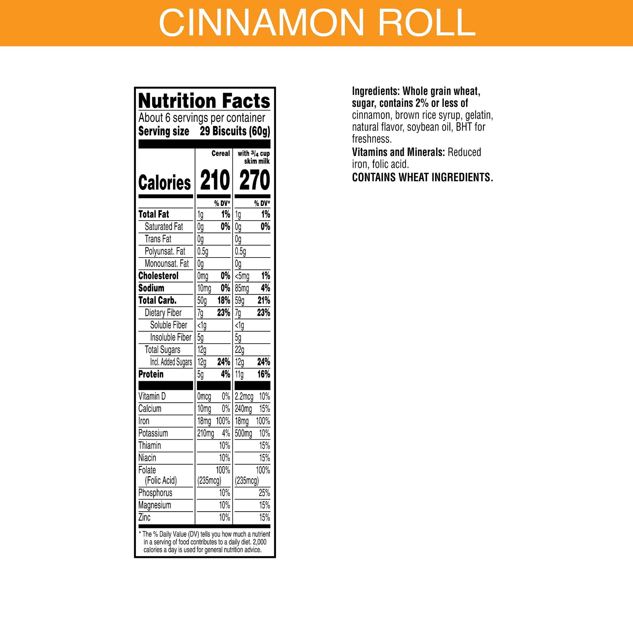 Kellogg's Frosted Mini-Wheats Cold Breakfast Cereal, Fiber Cereal, Whole Grain, Cinnamon Roll, 14.3oz Box (1 Box)