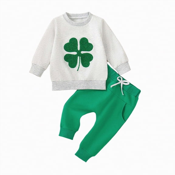 mgoYE Baby Girl Clothes 3 Months Baby Boy Girl St Patrick's Day Outfit Fuzzy Clover Embroidery Long Sleeve Sweatshirt Drawstring Joggers 2Pcs Clothes(Green,18-24 Months)