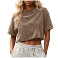 thumbnail image 3 of SROBPTY Womens T-Shirts Solid Crew Neck Short Sleeve Crop Loose Breathable Summer Tops for Everyday Wear, 3 of 5